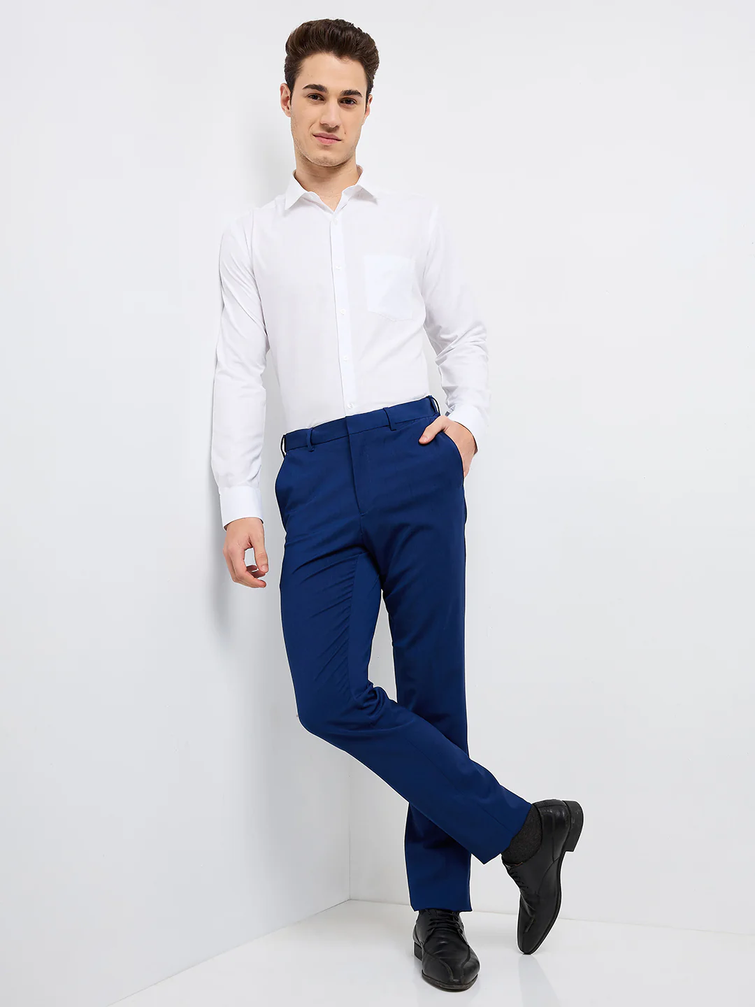 Raymond Men Blue Solid Contemporary Fit Wool Blend Trouser - Image 5