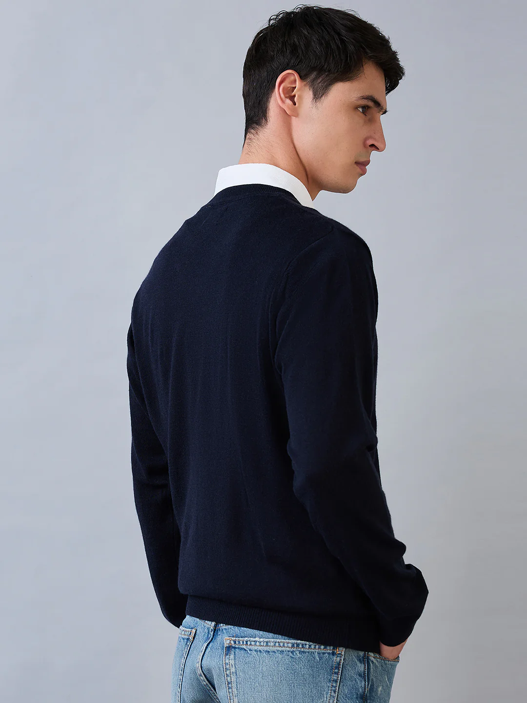 Raymond Men Blue Solid M Blend Sweatshirt - Image 3