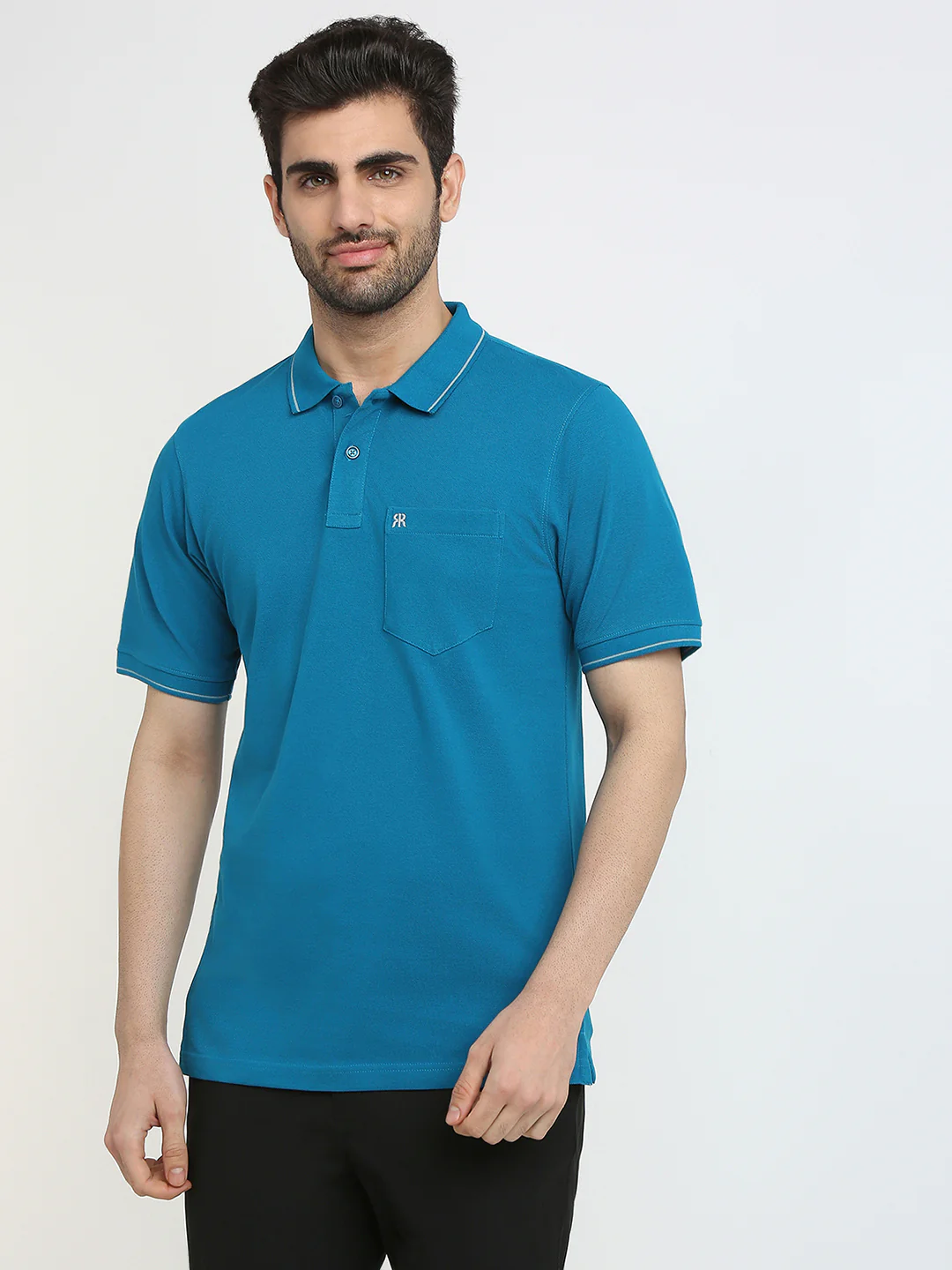Raymond Men Blue Solid Modern Fit Cotton Blend T-Shirt