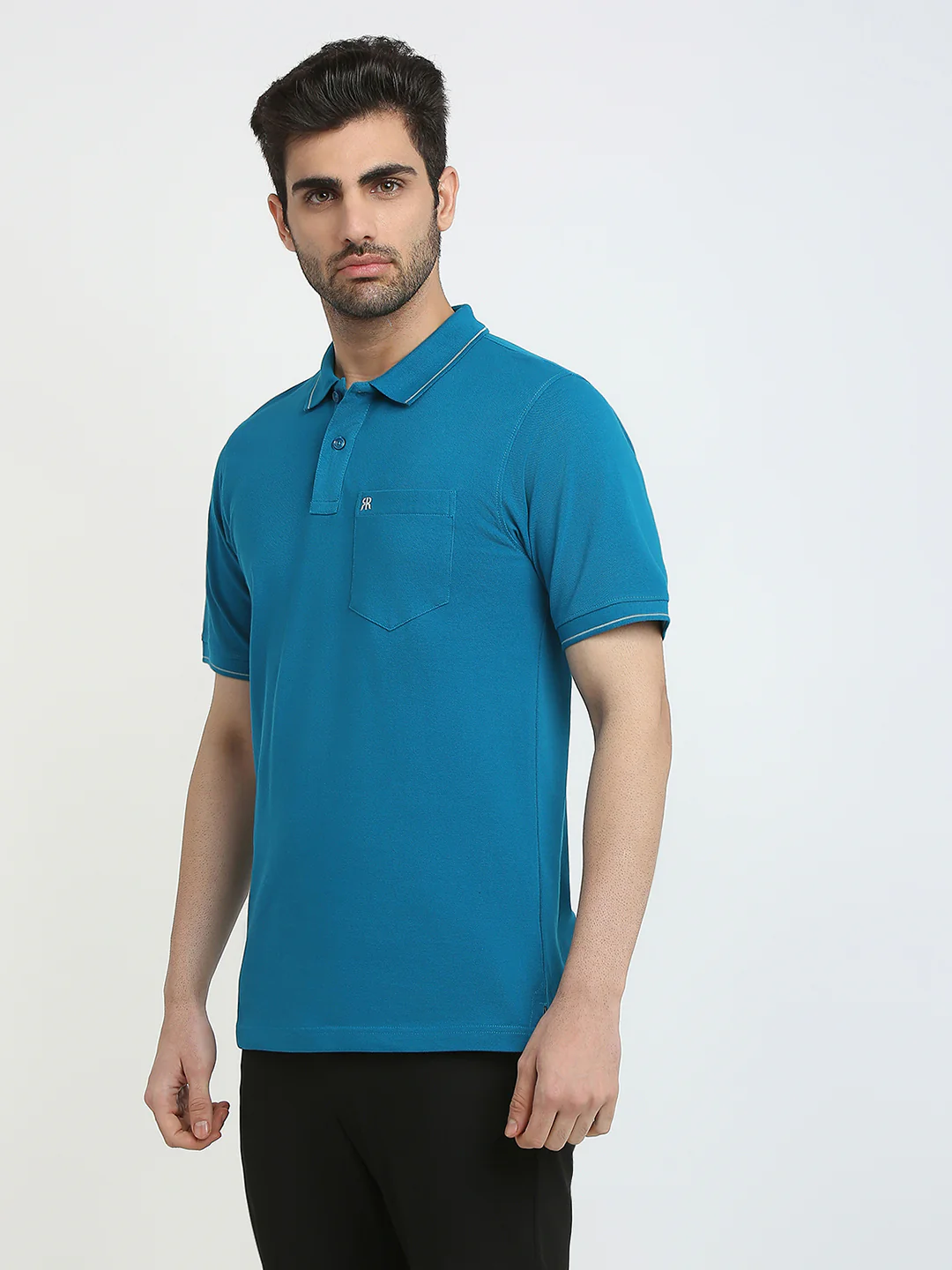 Raymond Men Blue Solid Modern Fit Cotton Blend T-Shirt - Image 2