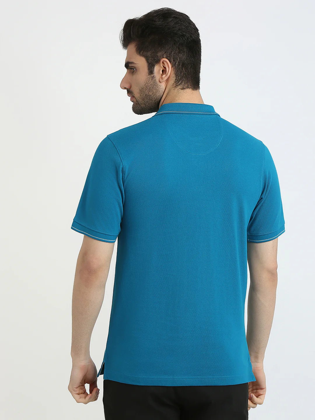 Raymond Men Blue Solid Modern Fit Cotton Blend T-Shirt - Image 4