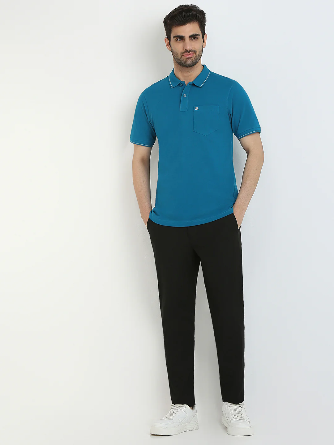 Raymond Men Blue Solid Modern Fit Cotton Blend T-Shirt - Image 5