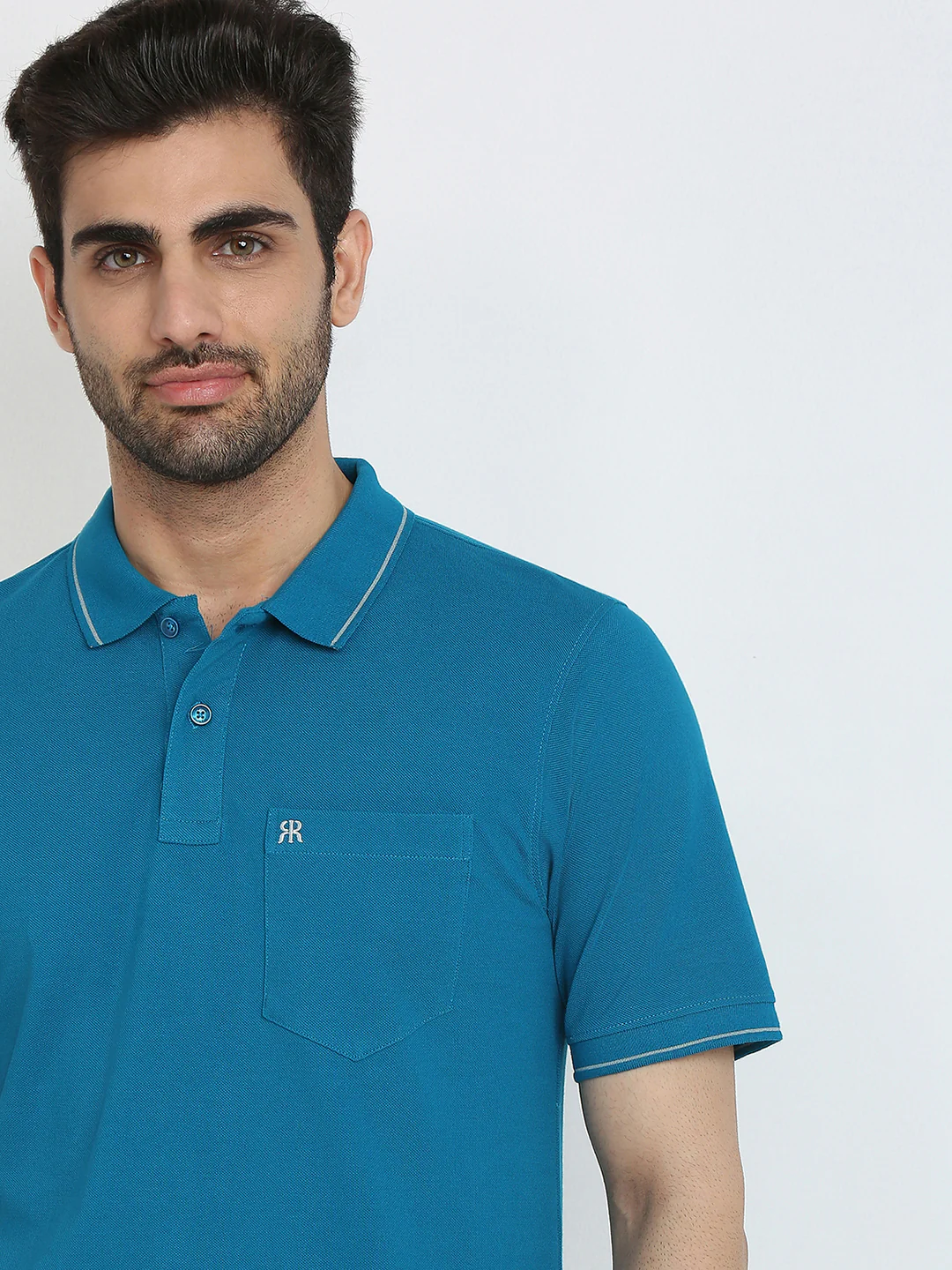 Raymond Men Blue Solid Modern Fit Cotton Blend T-Shirt - Image 6