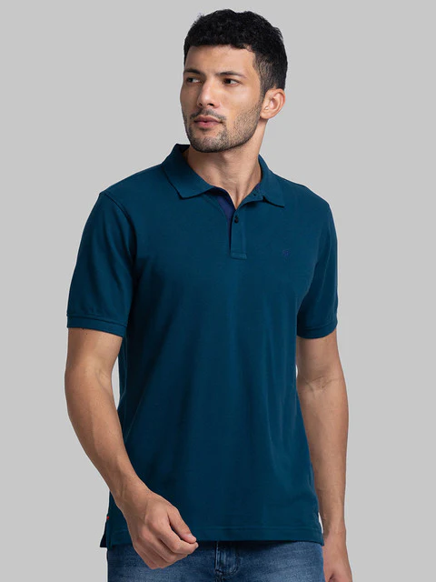 Raymond Men Blue Solid Modern Fit Cotton T-Shirt