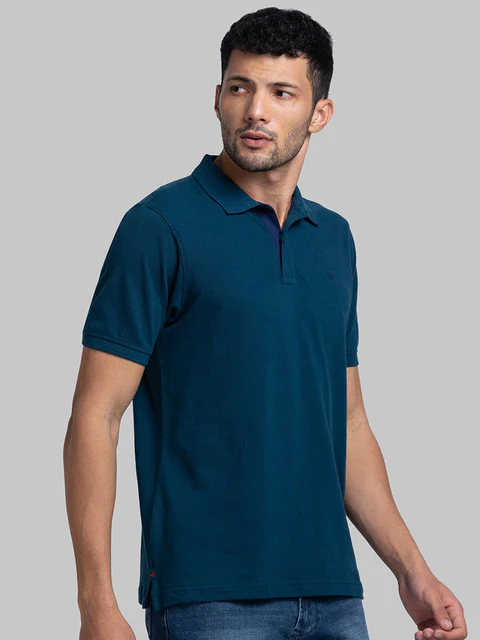 Raymond Men Blue Solid Modern Fit Cotton T-Shirt - Image 2