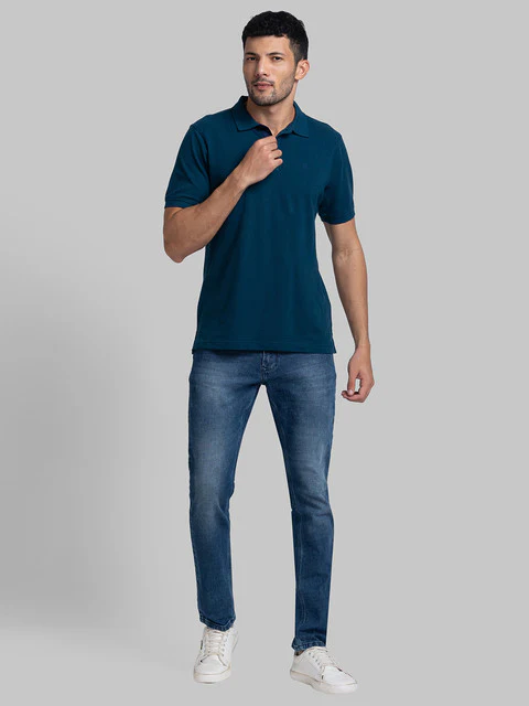 Raymond Men Blue Solid Modern Fit Cotton T-Shirt - Image 6