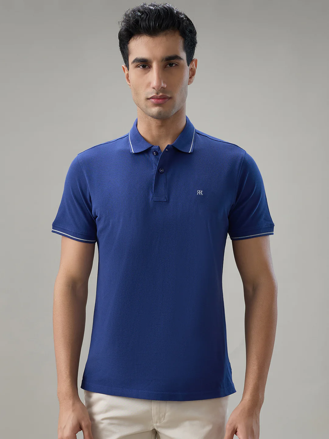 Raymond Men Blue Solid Modern Fit Cotton T-Shirt