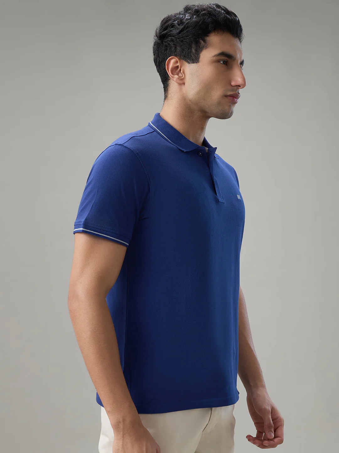 Raymond Men Blue Solid Modern Fit Cotton T-Shirt - Image 2