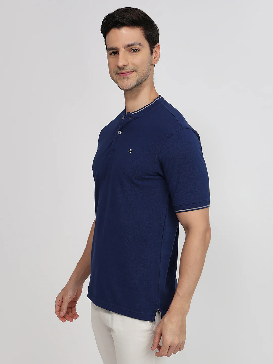 Raymond Men Blue Solid Modern Fit Cotton T-Shirt - Image 2