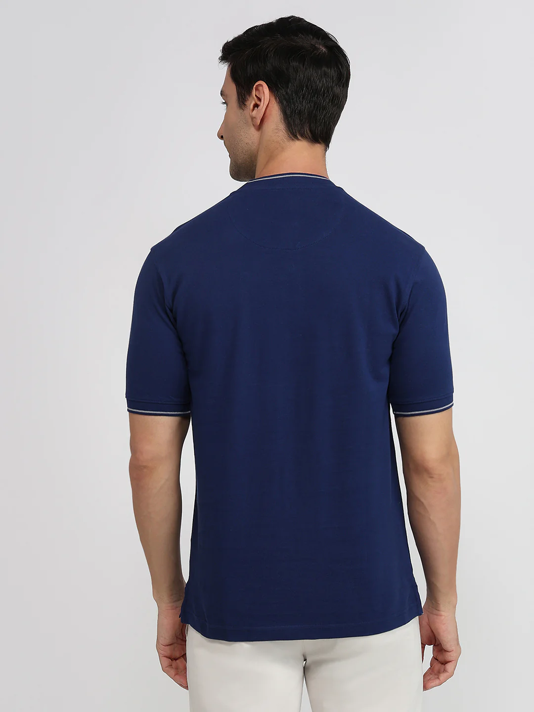 Raymond Men Blue Solid Modern Fit Cotton T-Shirt - Image 5