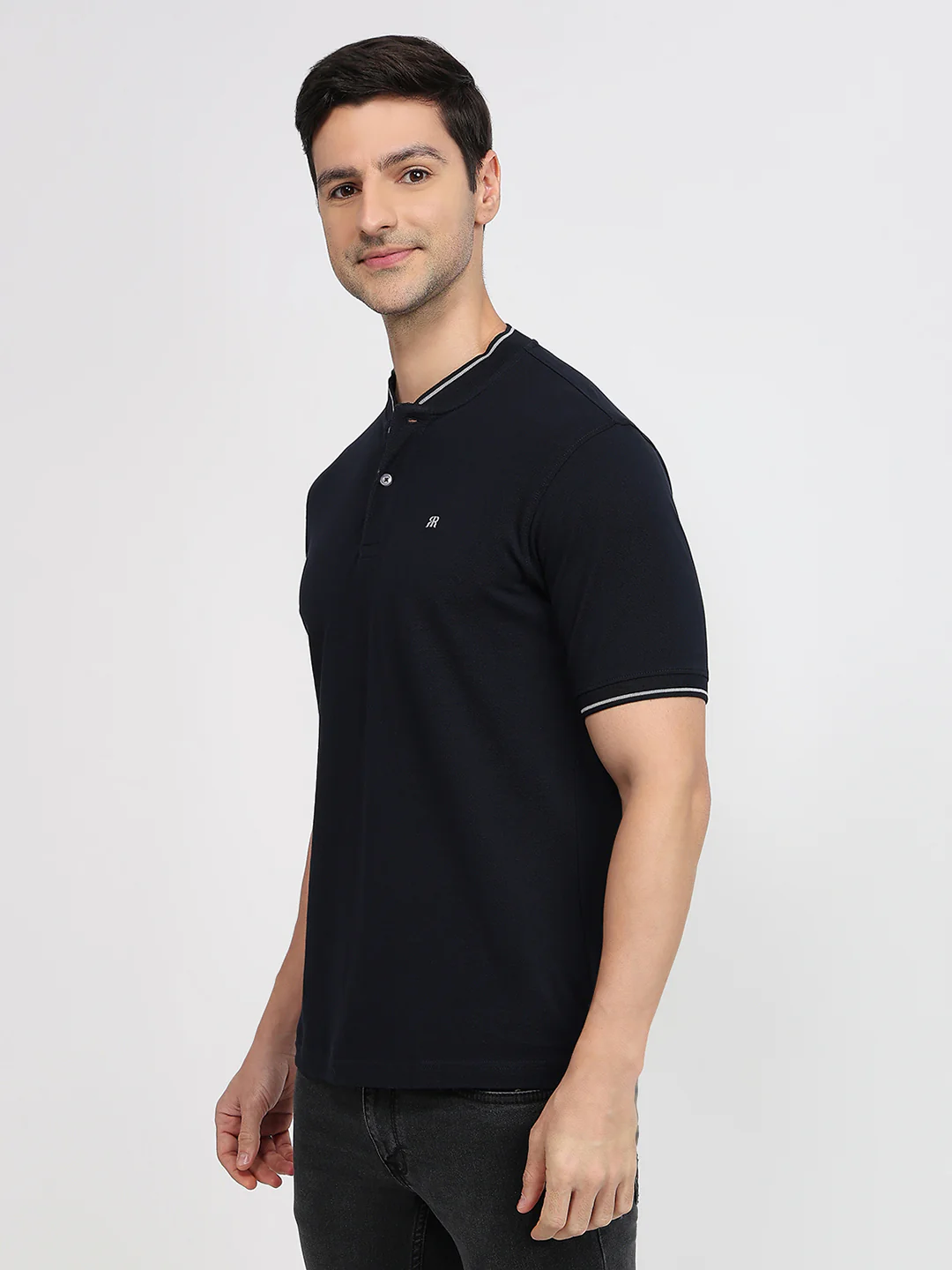 Raymond Men Blue Solid Modern Fit Cotton T-Shirt - Image 2