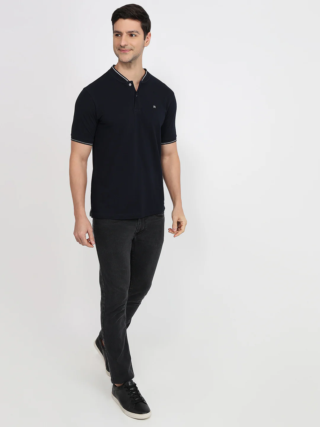 Raymond Men Blue Solid Modern Fit Cotton T-Shirt - Image 5