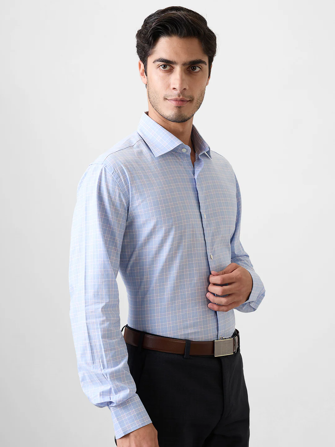 Raymond Men Blue Solid Piece Dyed Contemporary Fit Cotton Shirt - Image 2