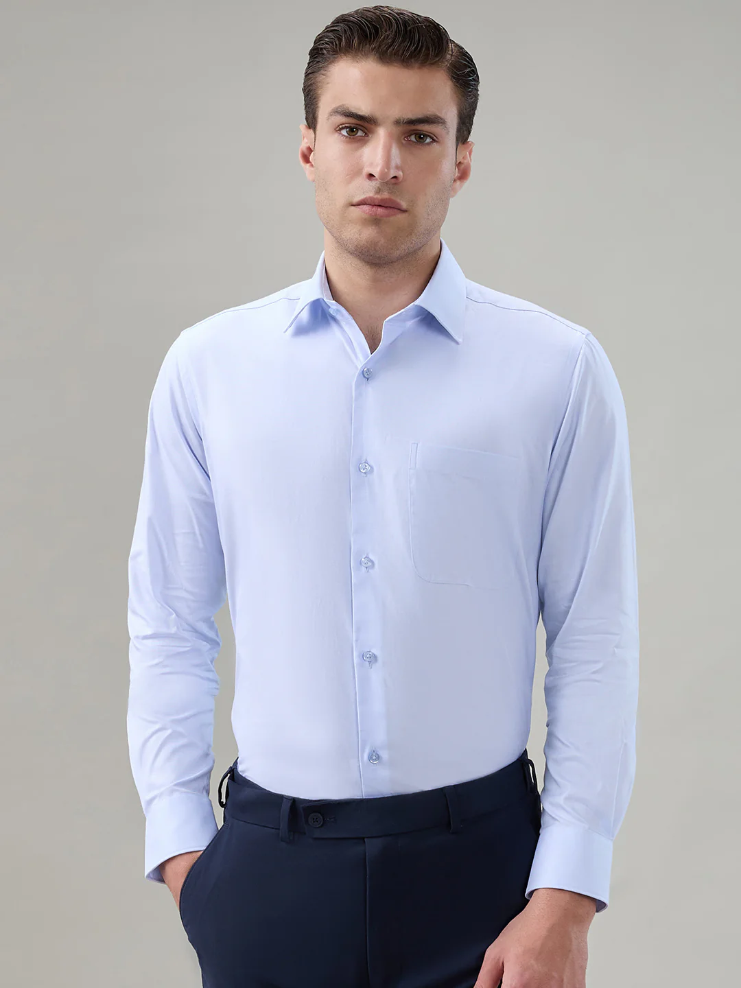 Raymond Men Blue Solid Piece Dyed Regular Fit Cotton Shirt