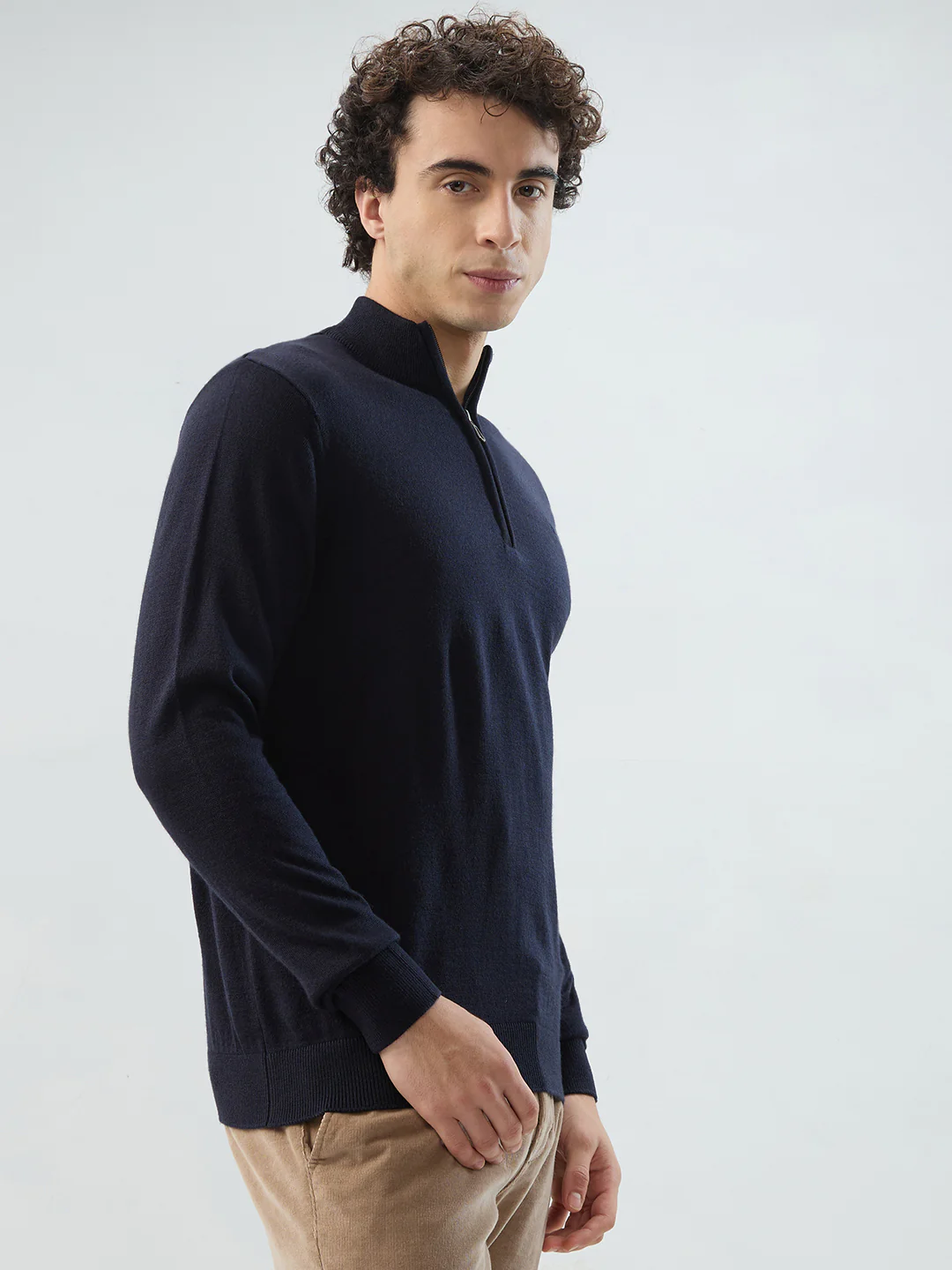 Raymond Men Blue Solid Regular Fit Acrylic Sweatshirt - Image 2