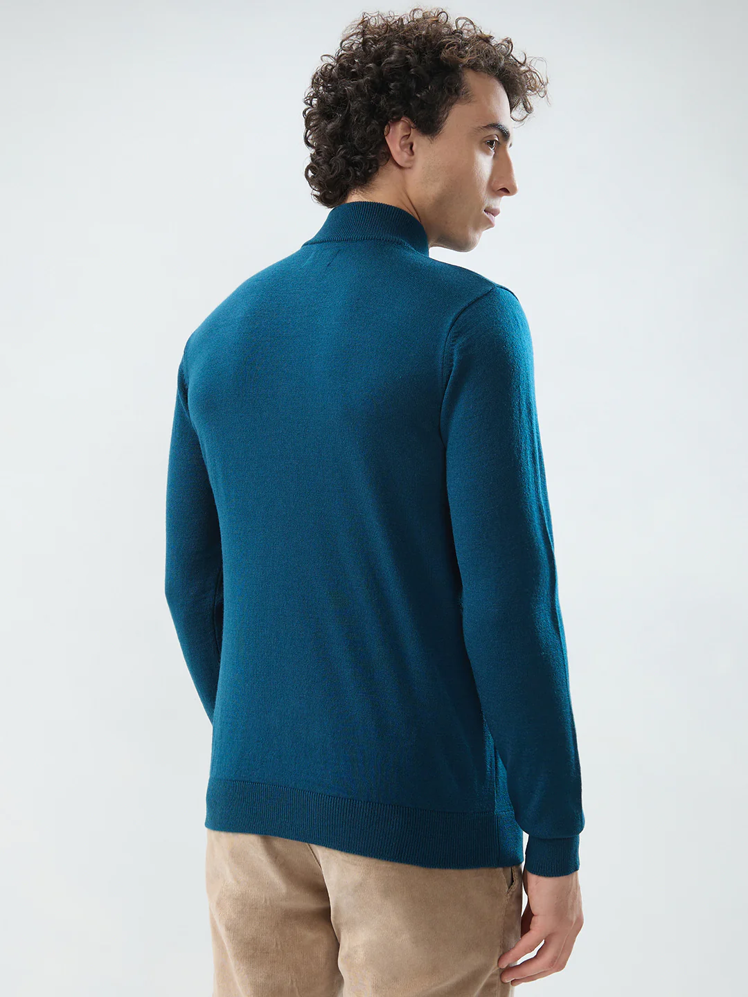 Raymond Men Blue Solid Regular Fit Acrylic Sweatshirt - Image 4