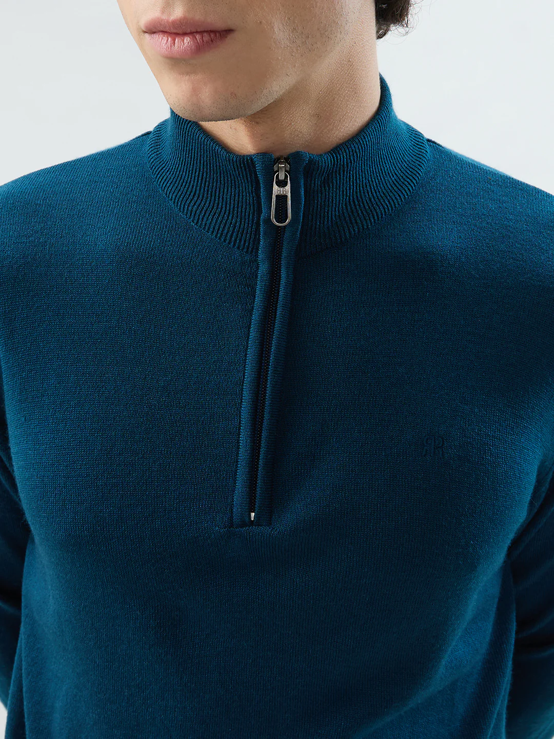 Raymond Men Blue Solid Regular Fit Acrylic Sweatshirt - Image 6