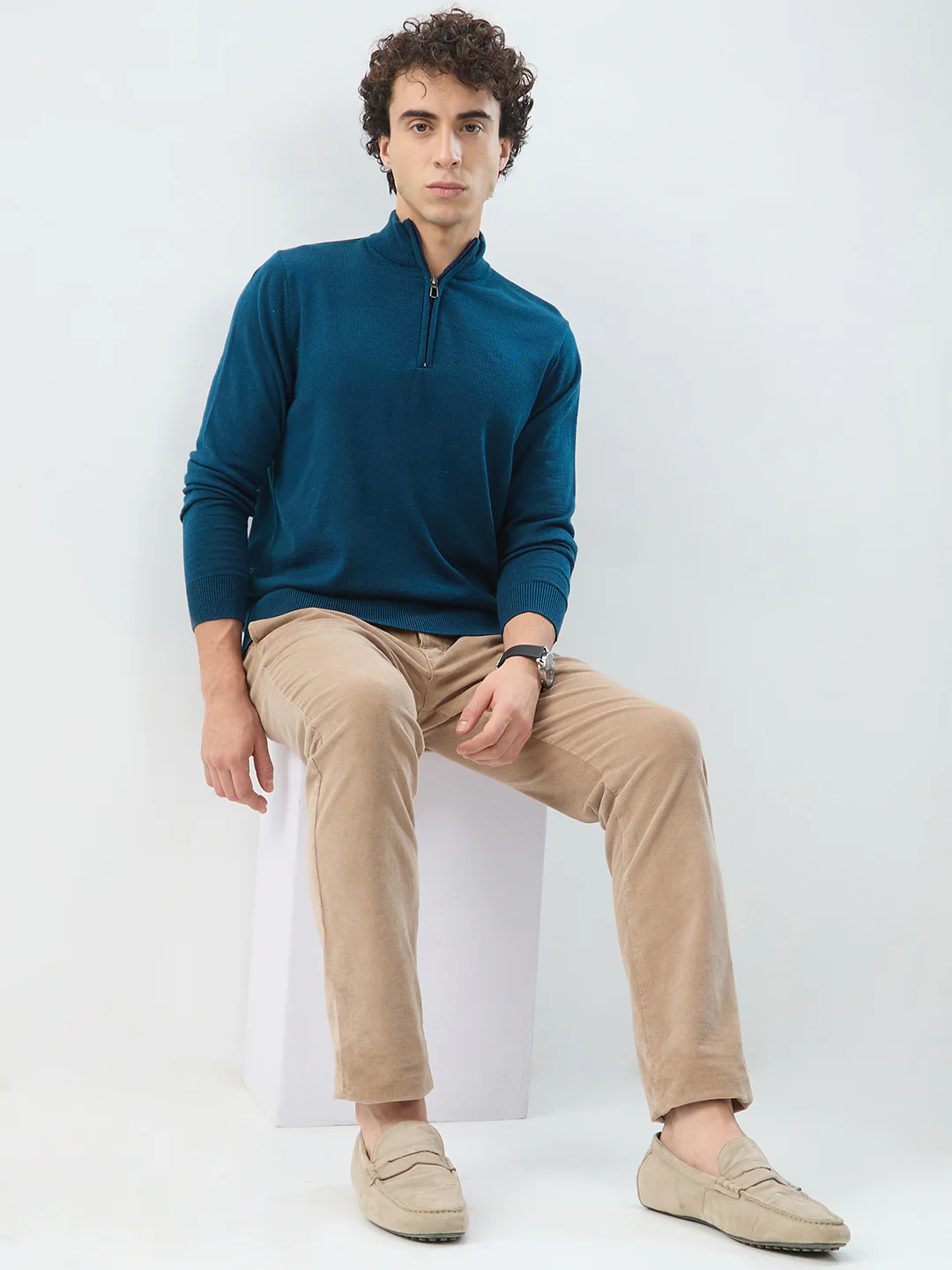 Raymond Men Blue Solid Regular Fit Acrylic Sweatshirt - Image 7