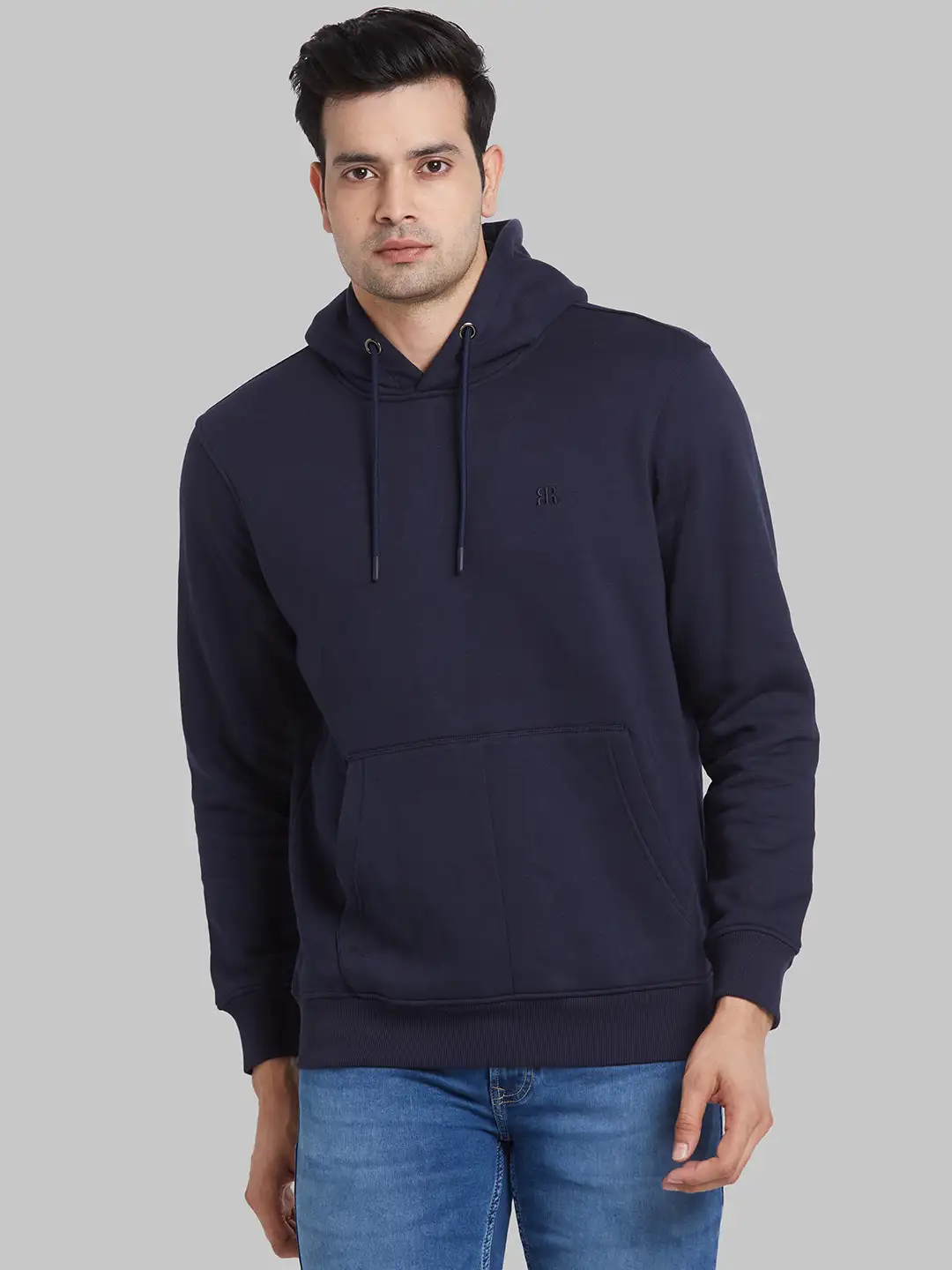Raymond Men Blue Solid Regular Fit Cotton Blend Sweatshirt