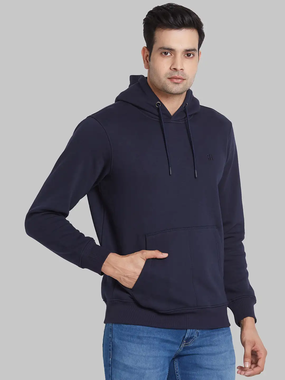 Raymond Men Blue Solid Regular Fit Cotton Blend Sweatshirt - Image 2