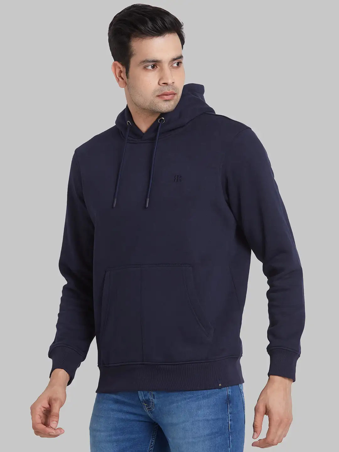 Raymond Men Blue Solid Regular Fit Cotton Blend Sweatshirt - Image 3