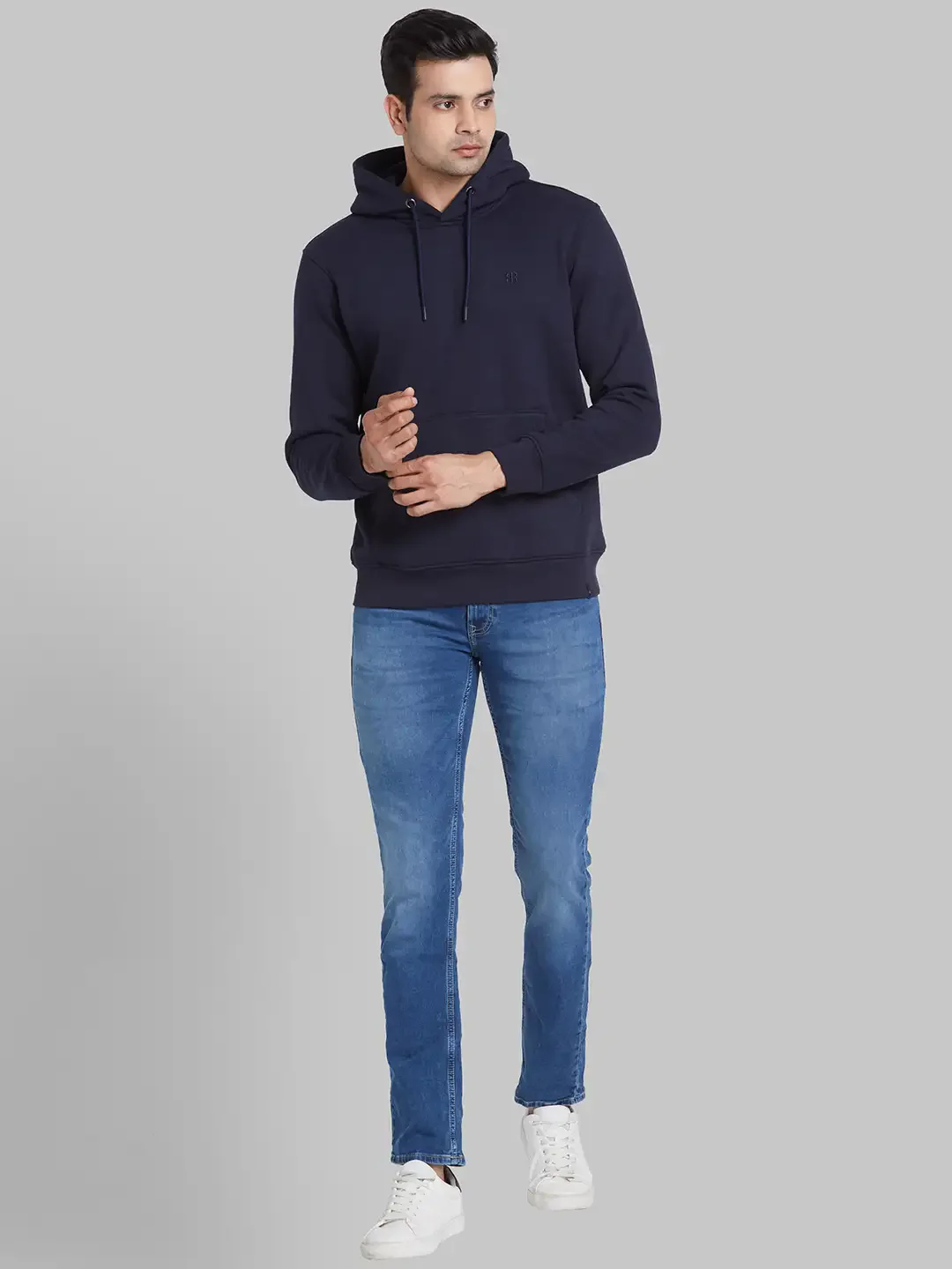 Raymond Men Blue Solid Regular Fit Cotton Blend Sweatshirt - Image 5