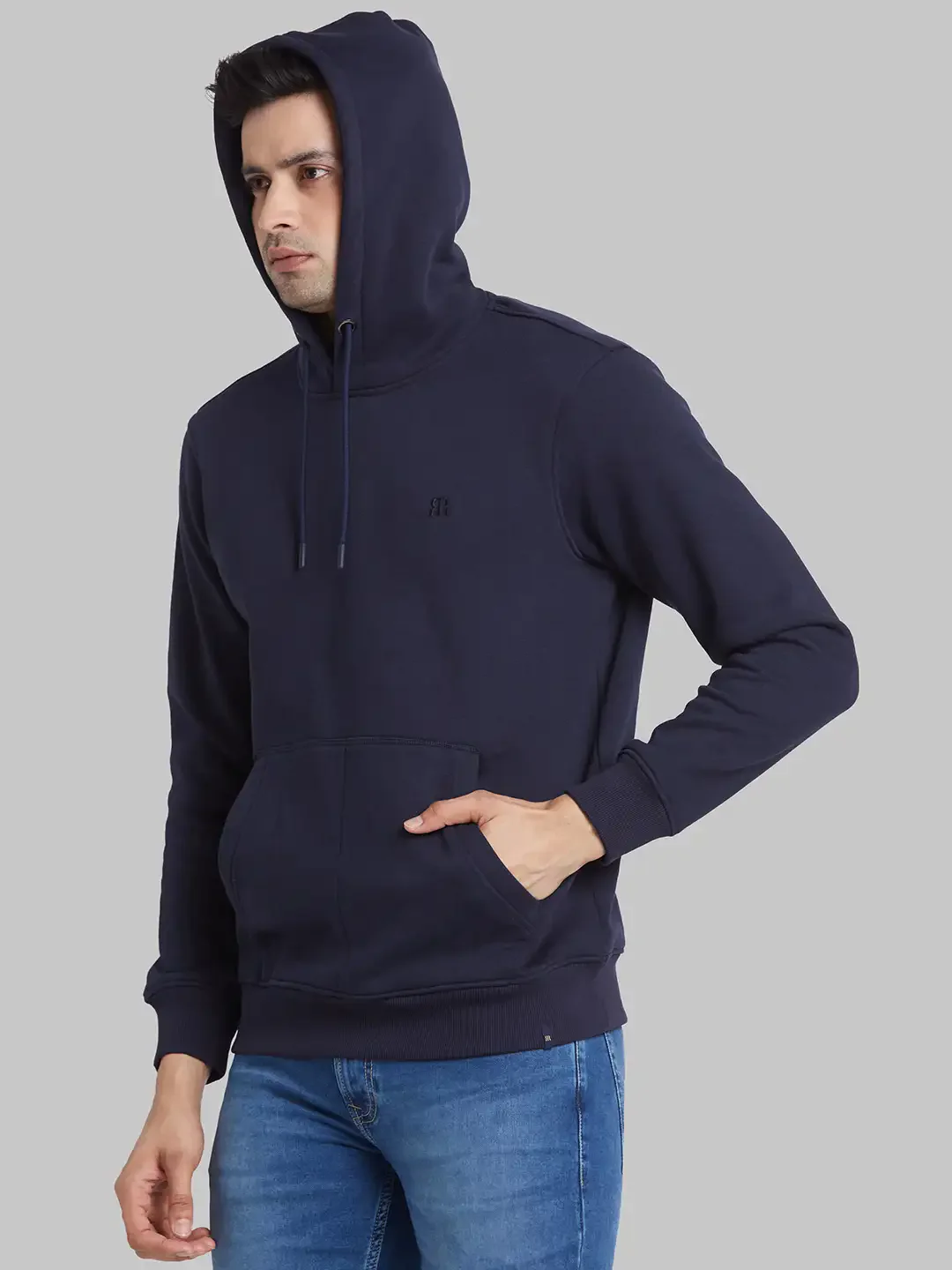 Raymond Men Blue Solid Regular Fit Cotton Blend Sweatshirt - Image 8