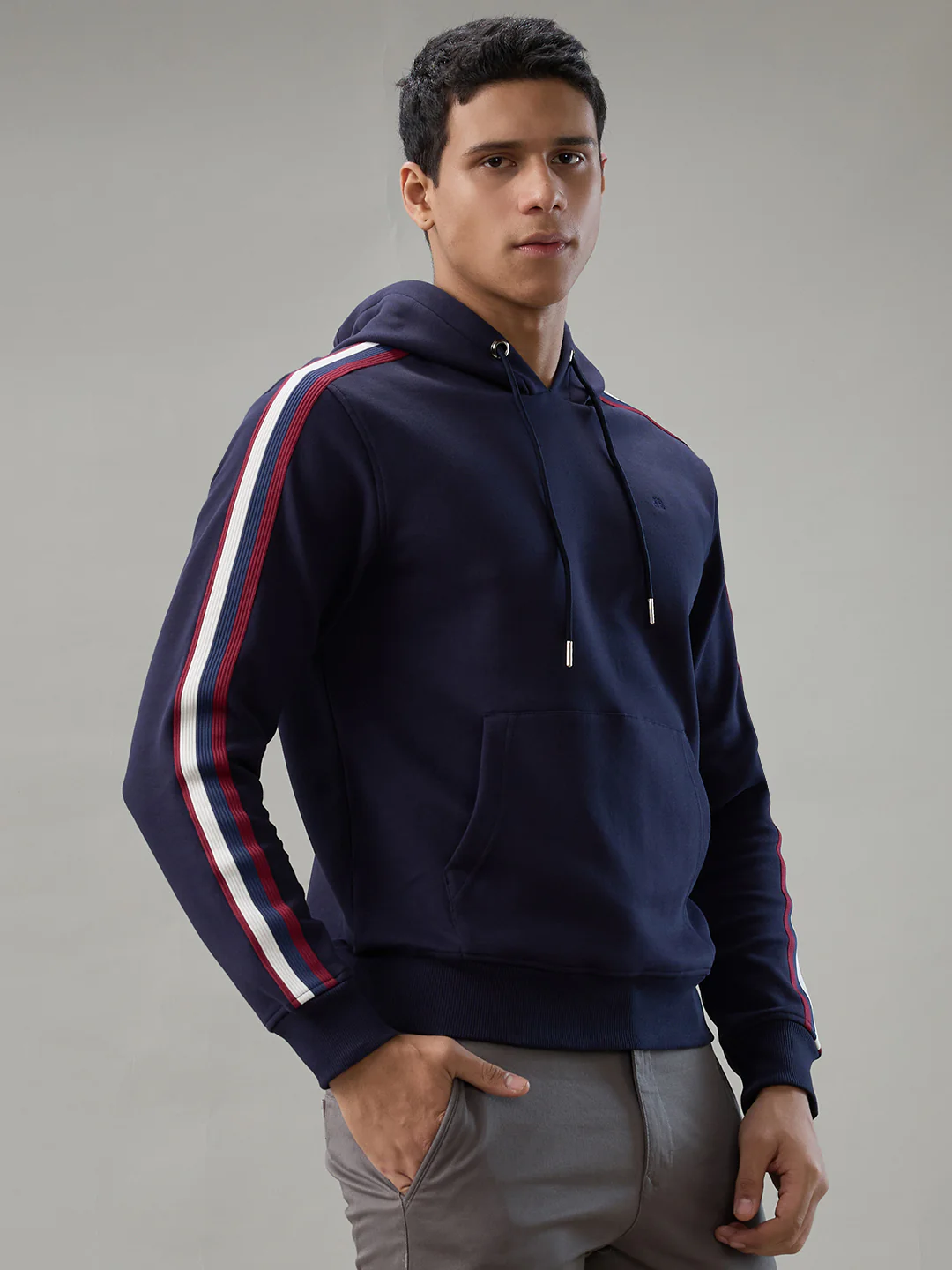 Raymond Men Blue Solid Regular Fit Cotton Blend Sweatshirt - Image 2