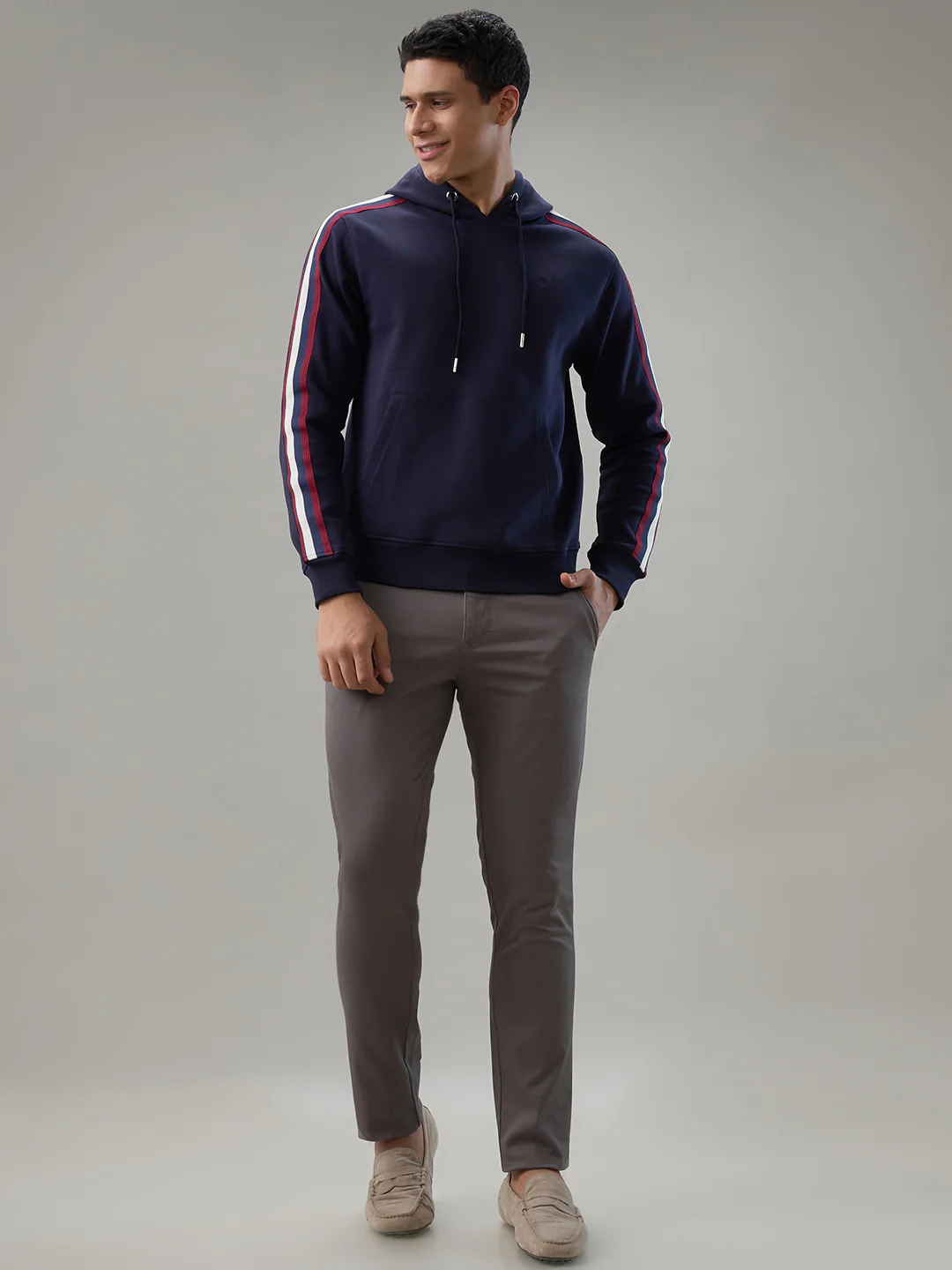 Raymond Men Blue Solid Regular Fit Cotton Blend Sweatshirt - Image 5