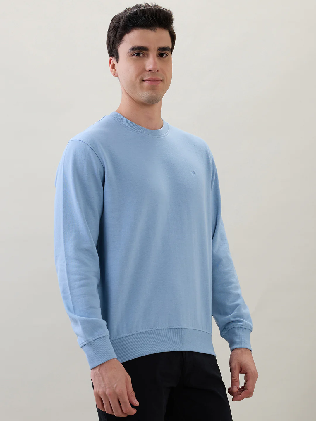 Raymond Men Blue Solid Regular Fit Cotton Blend Sweatshirt - Image 2