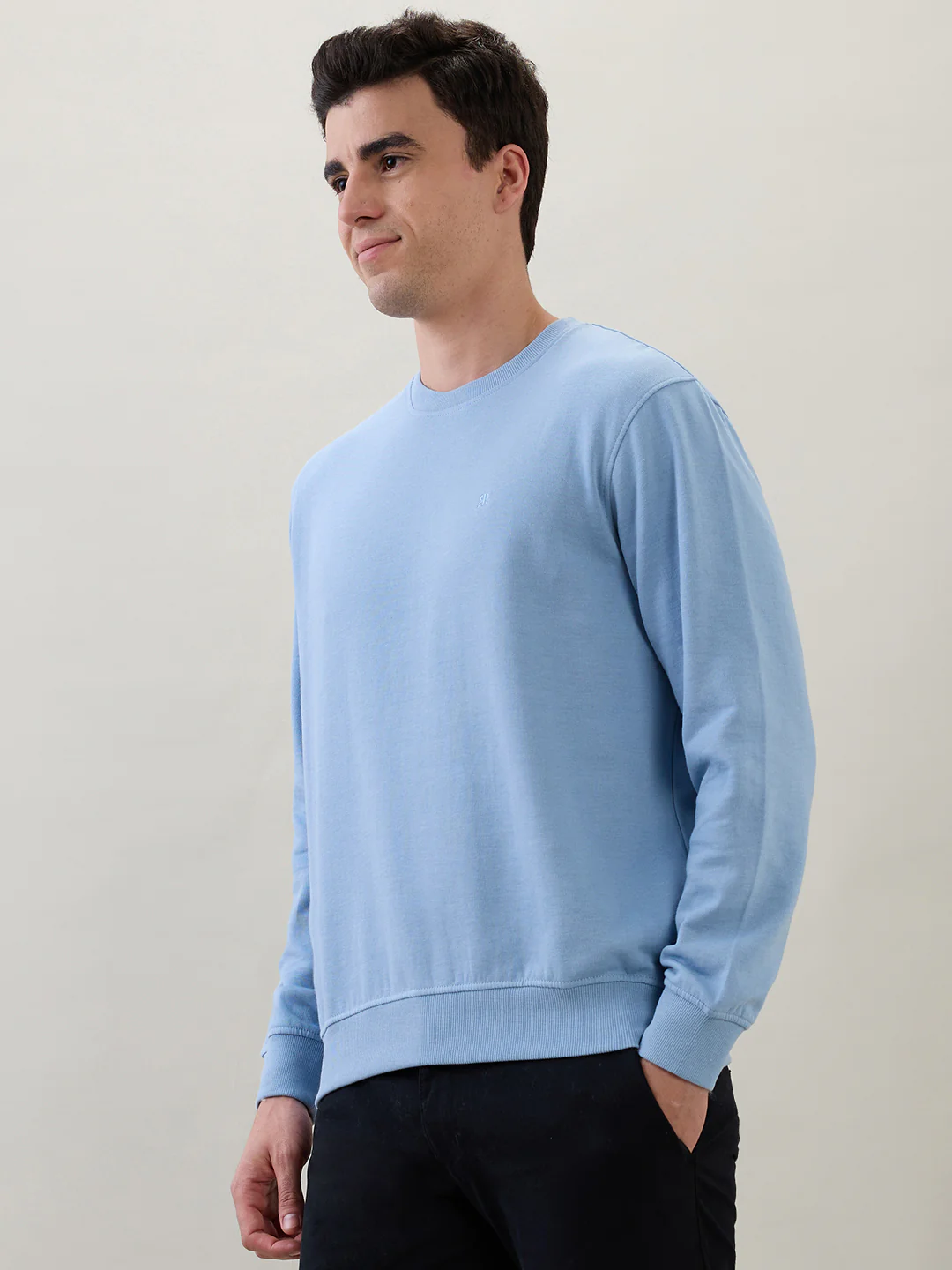 Raymond Men Blue Solid Regular Fit Cotton Blend Sweatshirt - Image 3