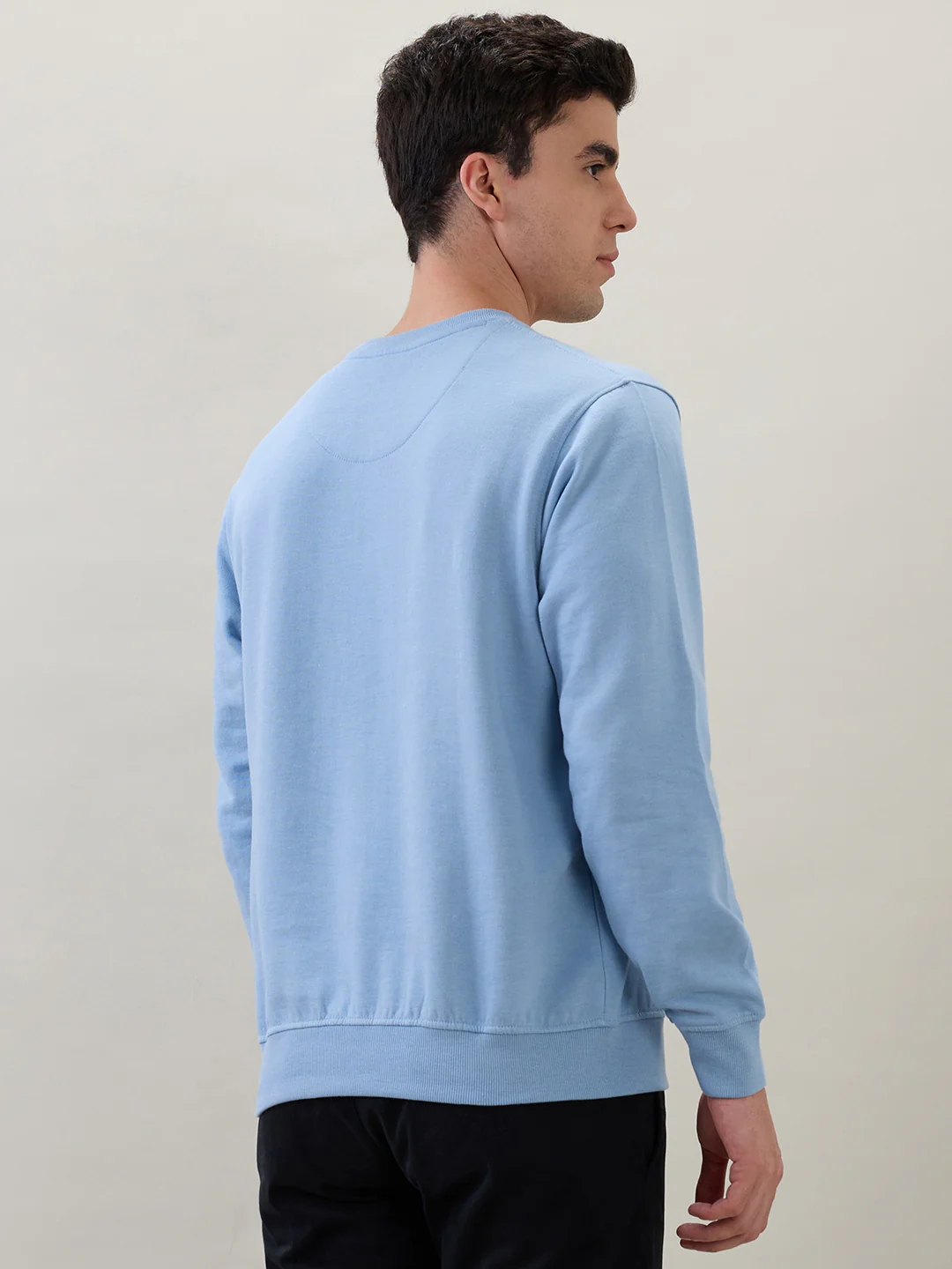 Raymond Men Blue Solid Regular Fit Cotton Blend Sweatshirt - Image 4