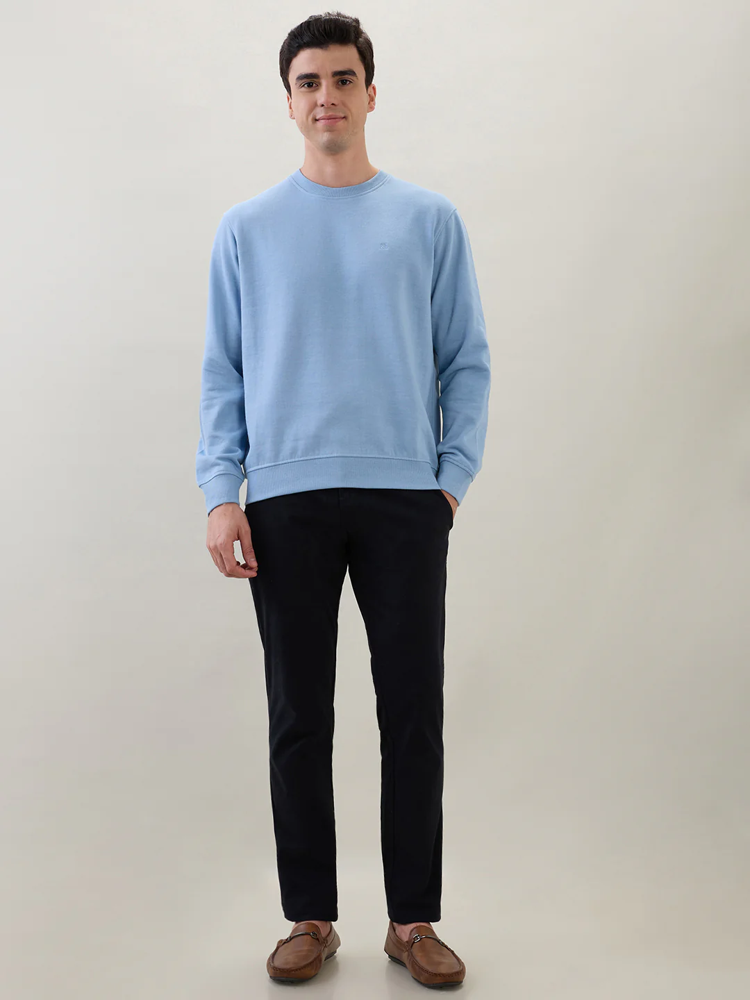 Raymond Men Blue Solid Regular Fit Cotton Blend Sweatshirt - Image 5