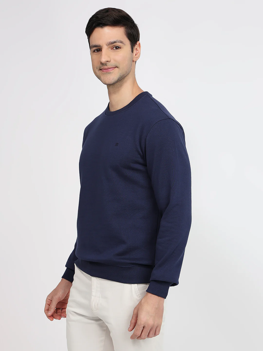 Raymond Men Blue Solid Regular Fit Cotton Blend Sweatshirt - Image 2