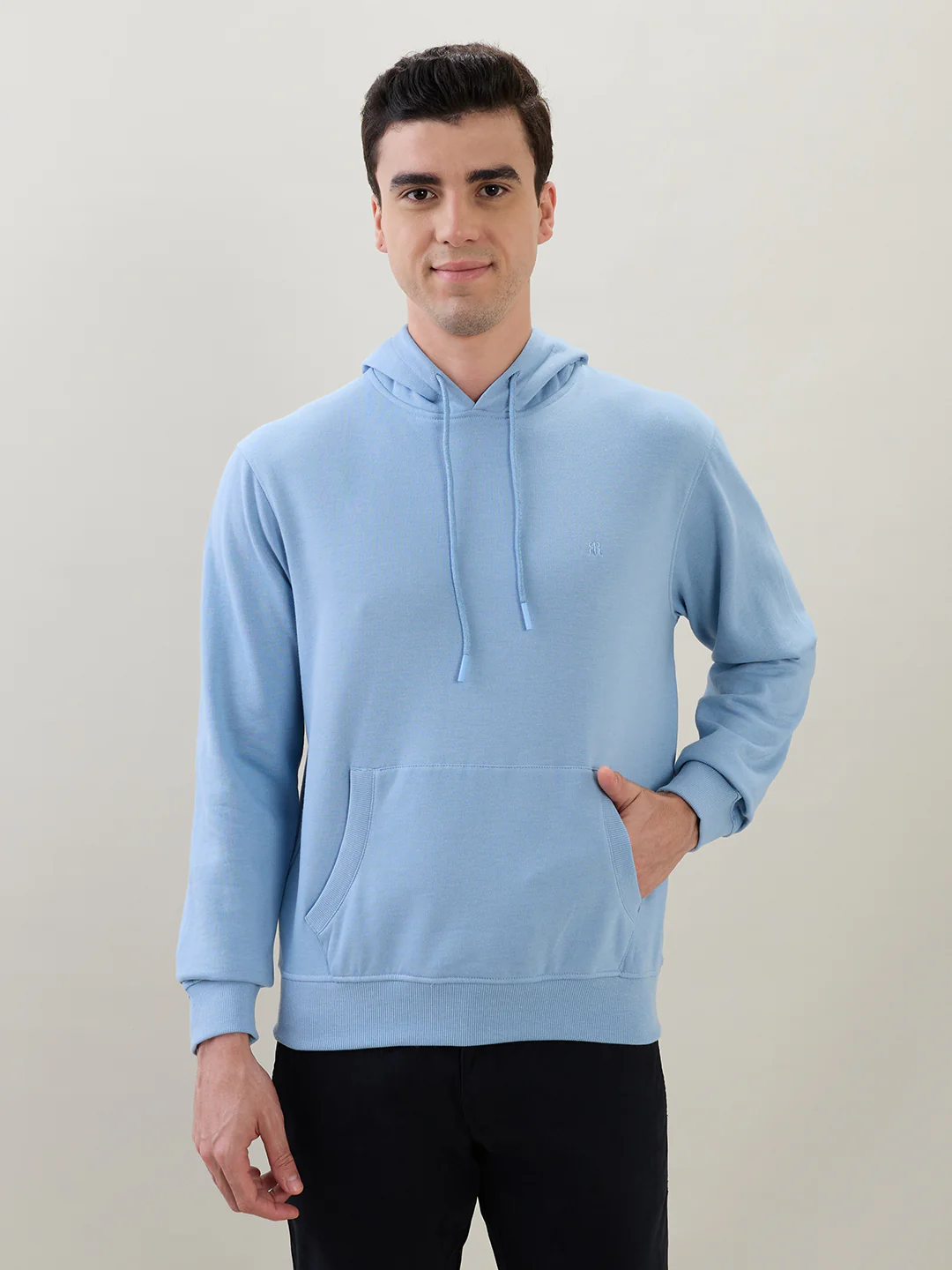 Raymond Men Blue Solid Regular Fit Cotton Blend Sweatshirt