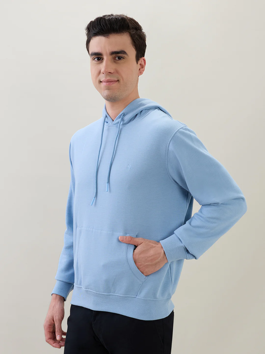 Raymond Men Blue Solid Regular Fit Cotton Blend Sweatshirt - Image 3