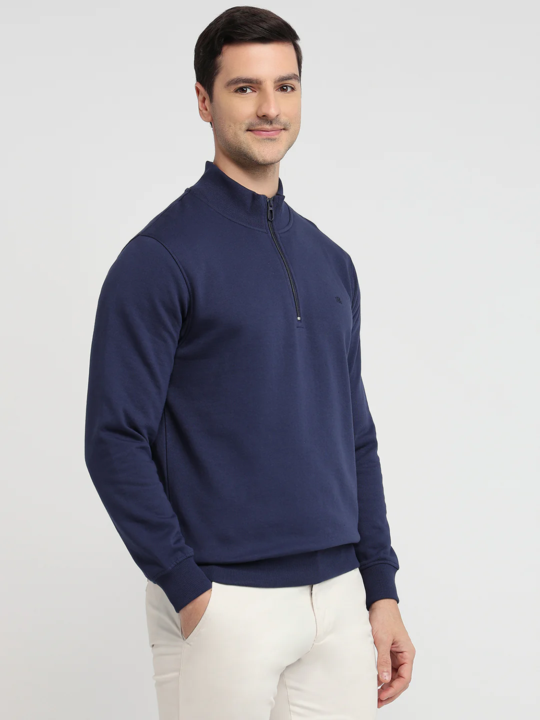 Raymond Men Blue Solid Regular Fit Cotton Blend Sweatshirt - Image 3