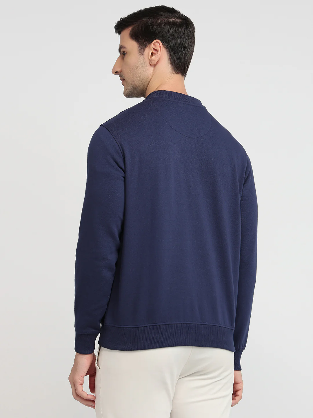 Raymond Men Blue Solid Regular Fit Cotton Blend Sweatshirt - Image 4