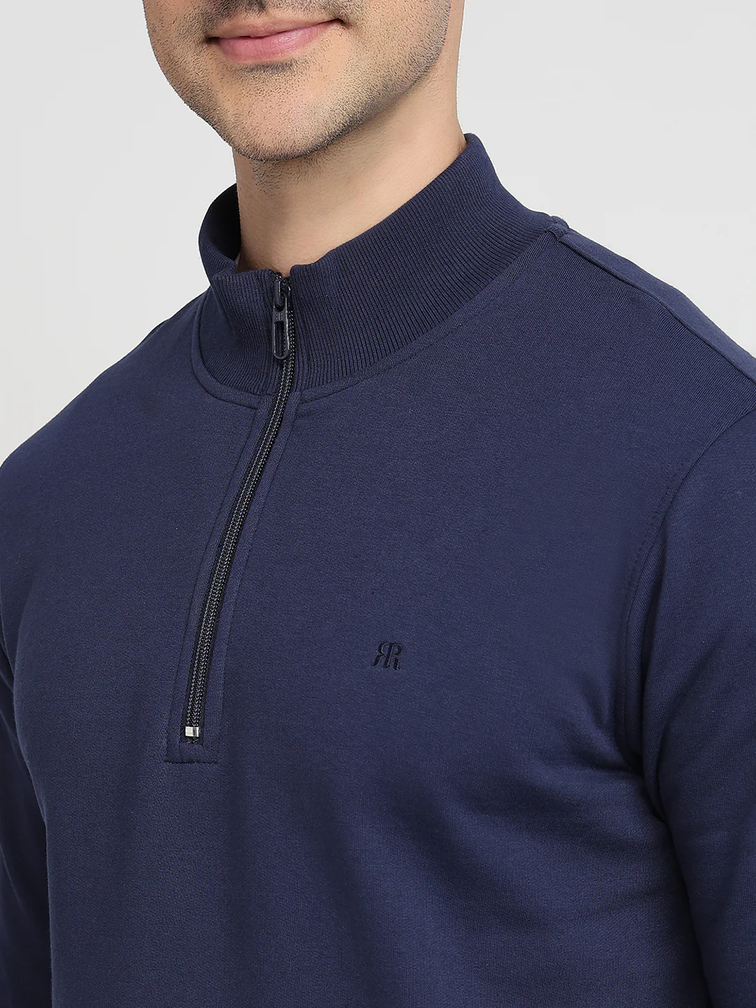 Raymond Men Blue Solid Regular Fit Cotton Blend Sweatshirt - Image 6