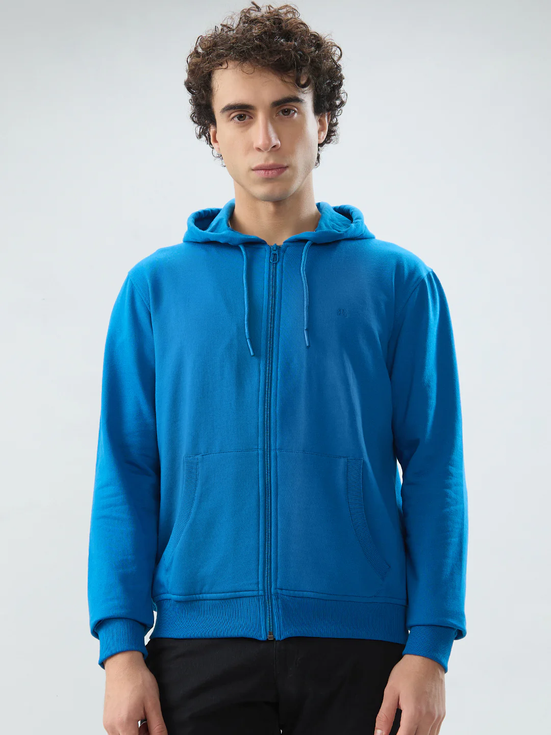 Raymond Men Blue Solid Regular Fit Cotton Blend Sweatshirt