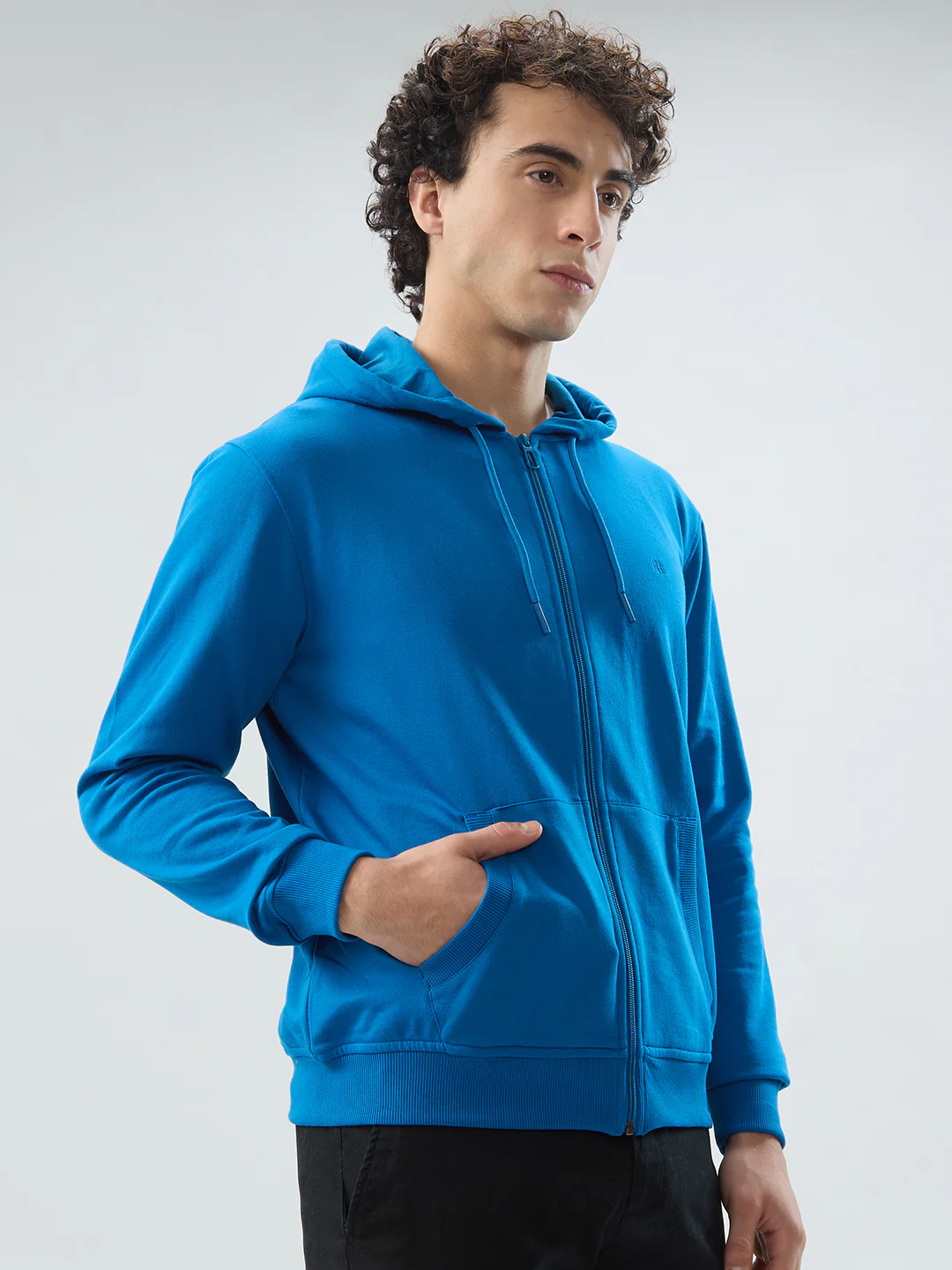 Raymond Men Blue Solid Regular Fit Cotton Blend Sweatshirt - Image 2