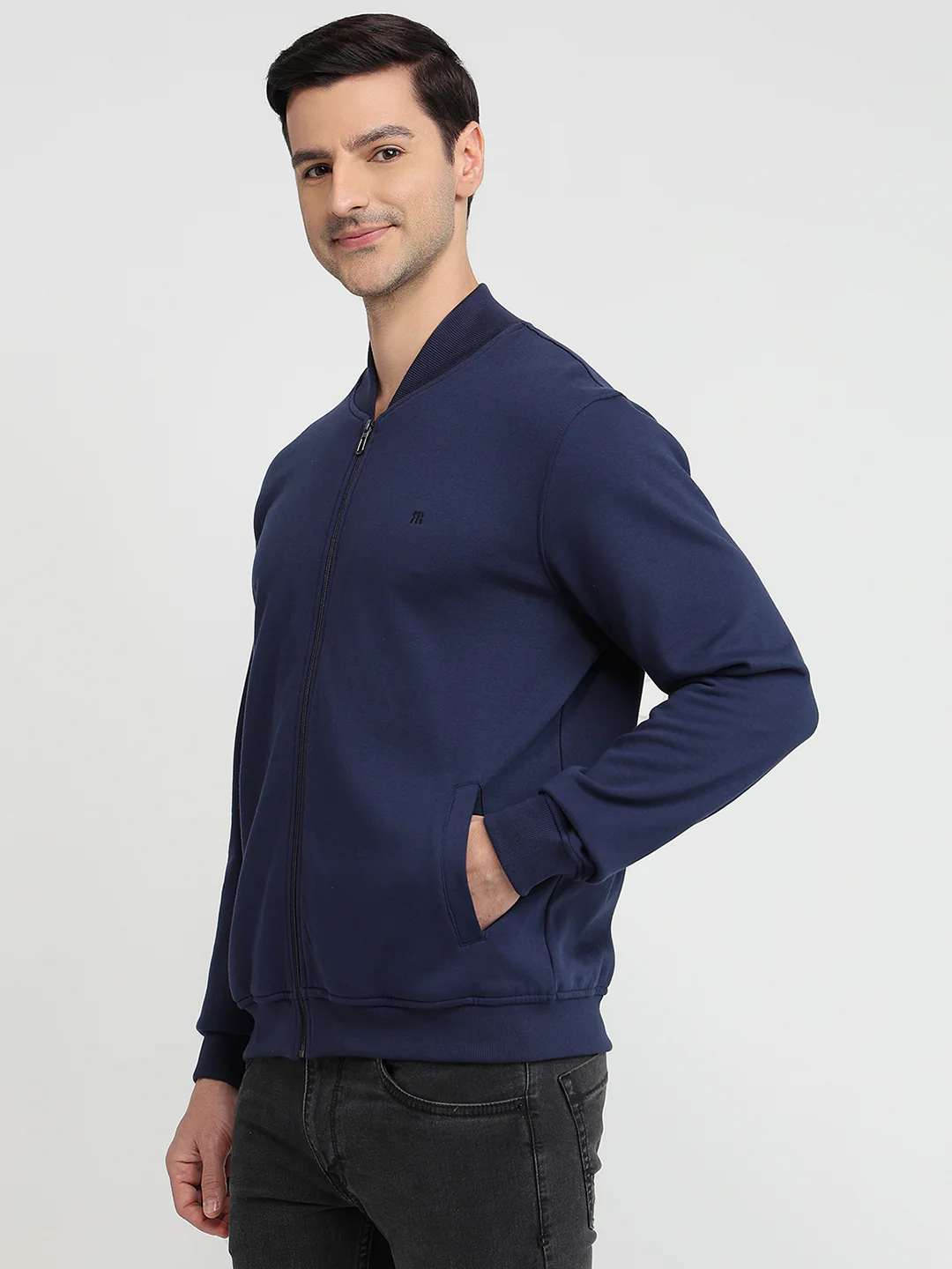 Raymond Men Blue Solid Regular Fit Cotton Blend Sweatshirt - Image 2