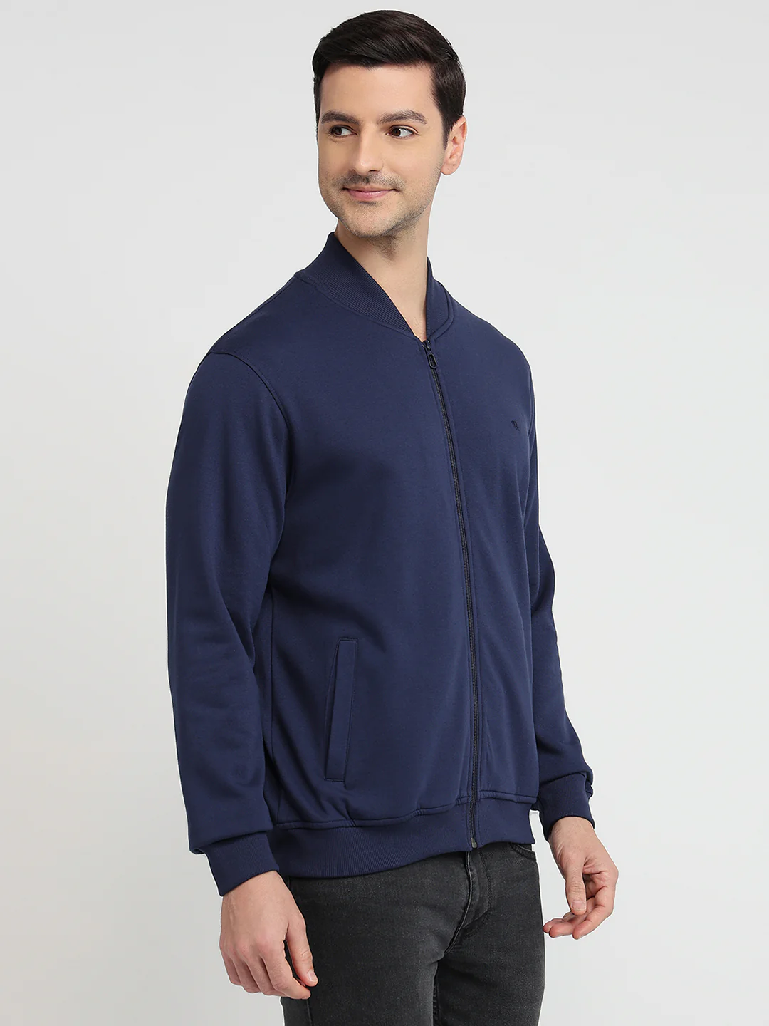 Raymond Men Blue Solid Regular Fit Cotton Blend Sweatshirt - Image 3