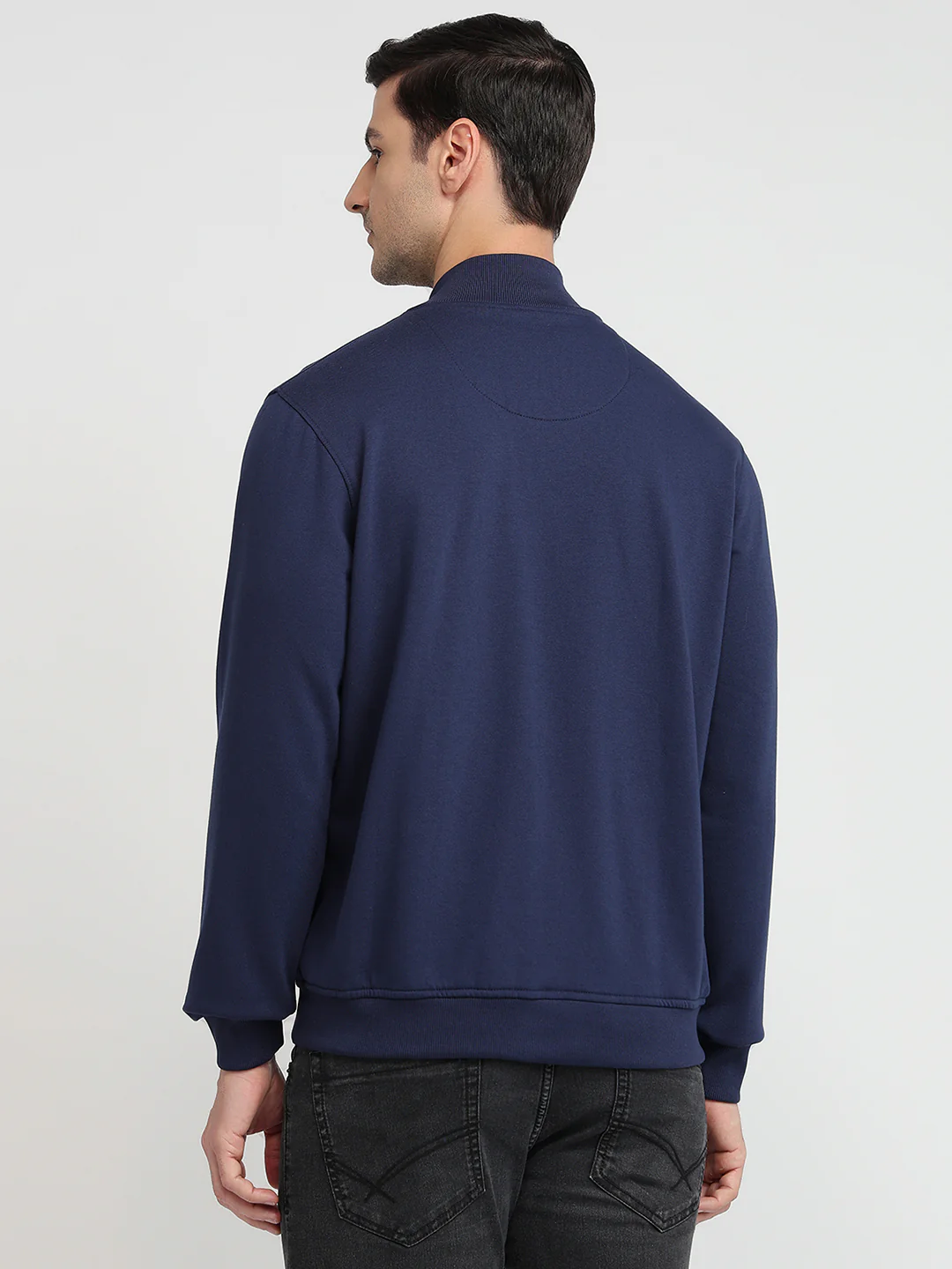 Raymond Men Blue Solid Regular Fit Cotton Blend Sweatshirt - Image 4