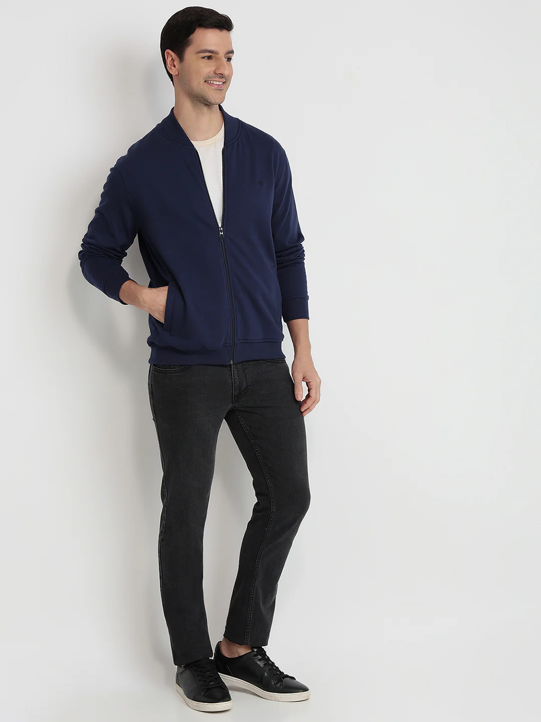 Raymond Men Blue Solid Regular Fit Cotton Blend Sweatshirt - Image 5
