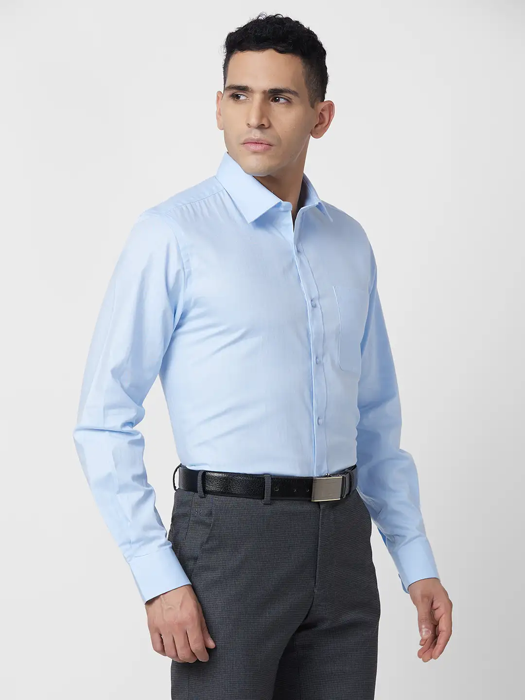 Raymond Men Blue Solid Regular Fit Cotton Shirt - Image 2