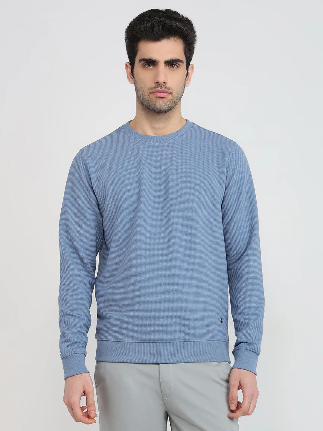 Raymond Men Blue Solid Regular Fit Cotton Sweatshirt