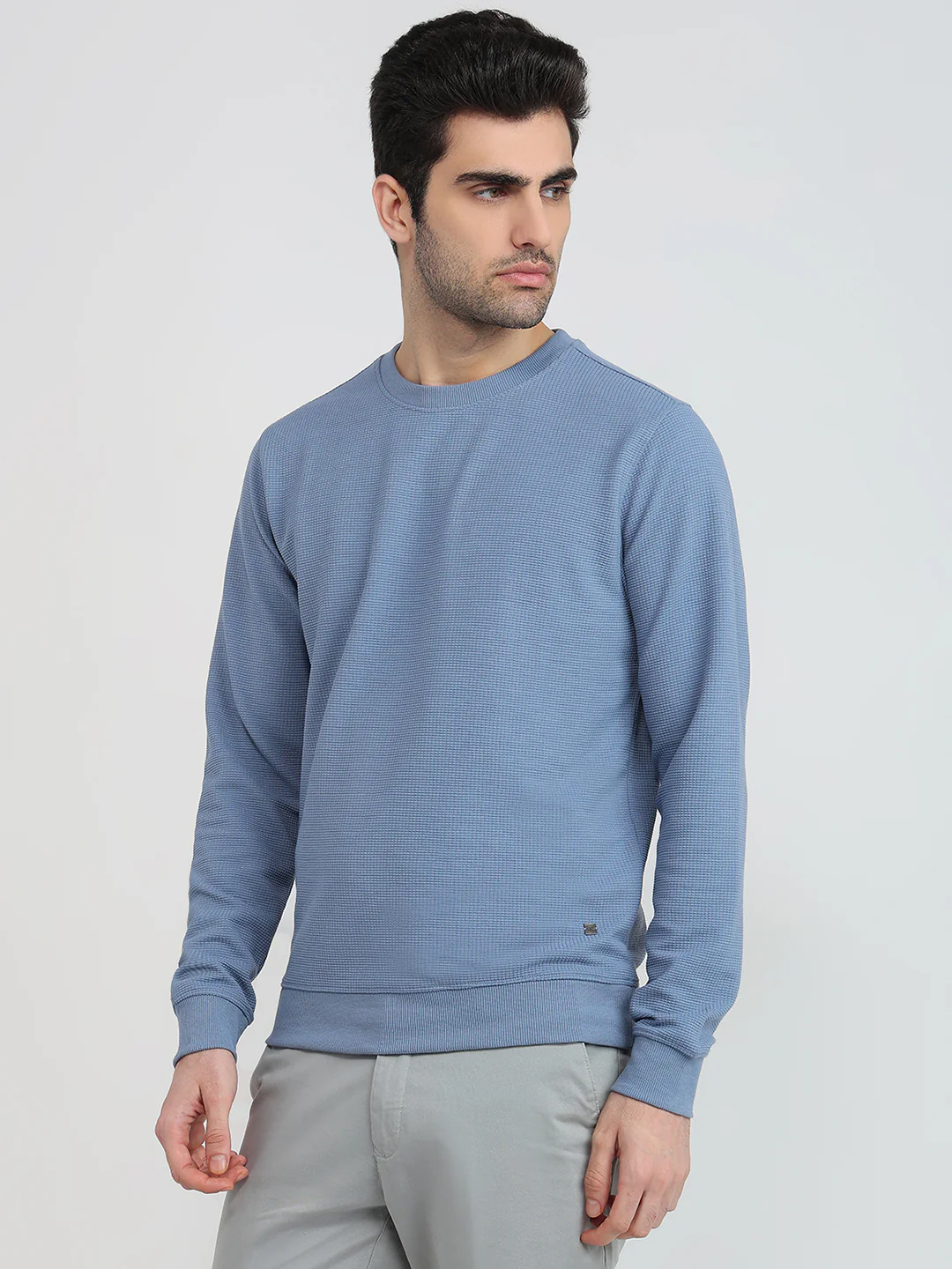 Raymond Men Blue Solid Regular Fit Cotton Sweatshirt - Image 2