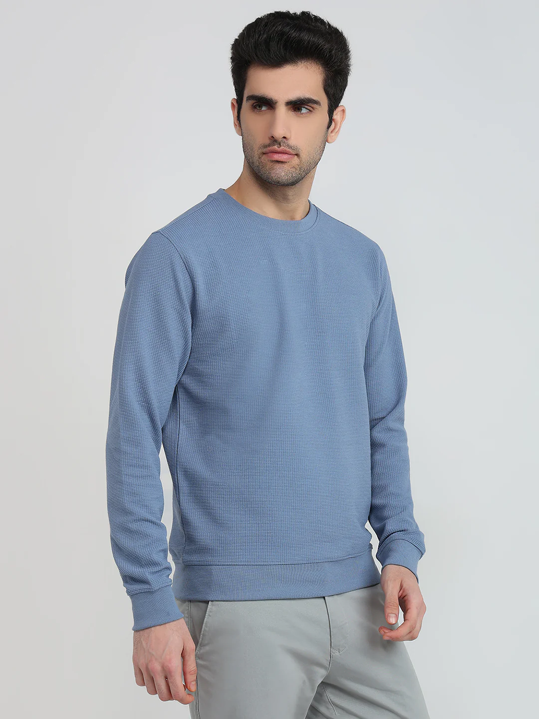 Raymond Men Blue Solid Regular Fit Cotton Sweatshirt - Image 3