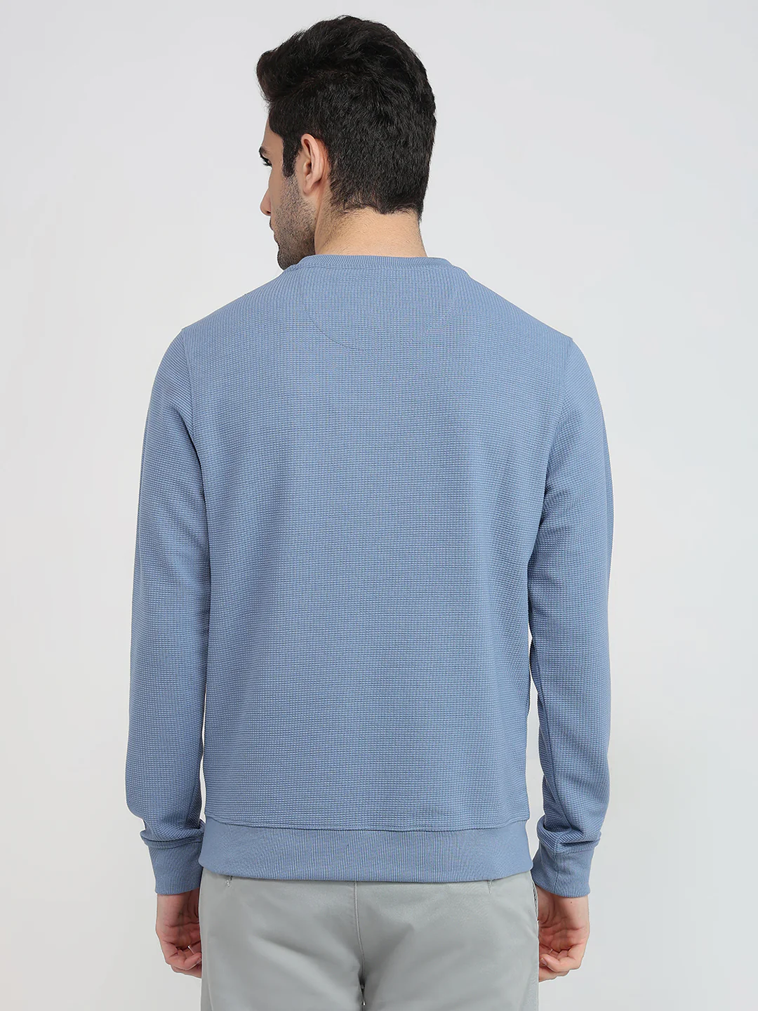 Raymond Men Blue Solid Regular Fit Cotton Sweatshirt - Image 4